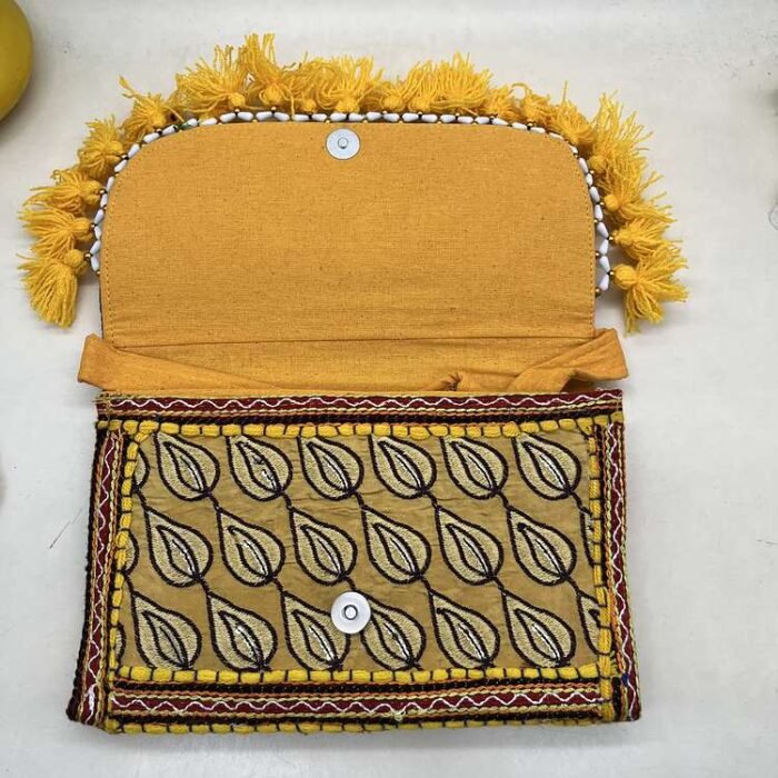Genda Phool Banjara Sling Bag - Inside view with magnetic clasp