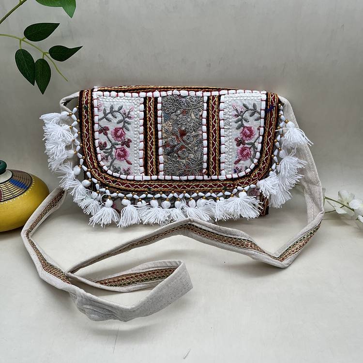 Gulabi Bloom Banjara Sling Bag - Front view with strap