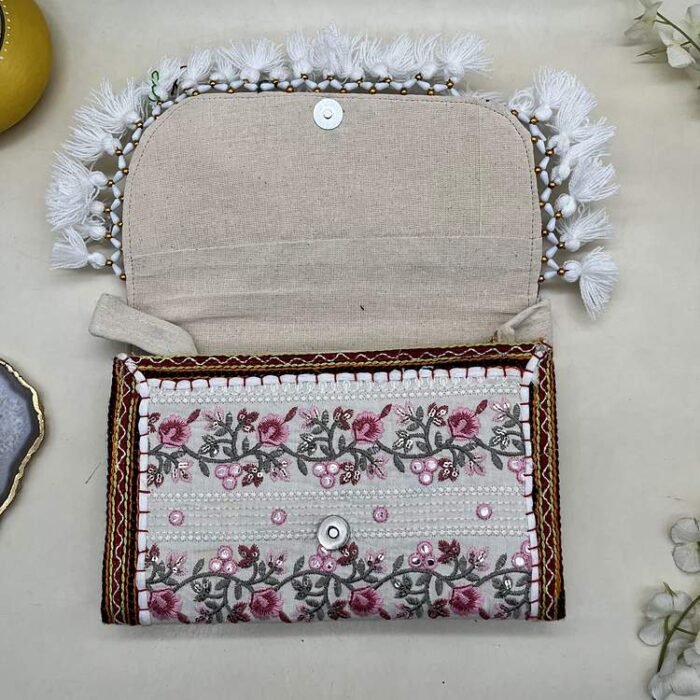 Gulabi Bloom Banjara Sling Bag - Inside view with magnetic clasp