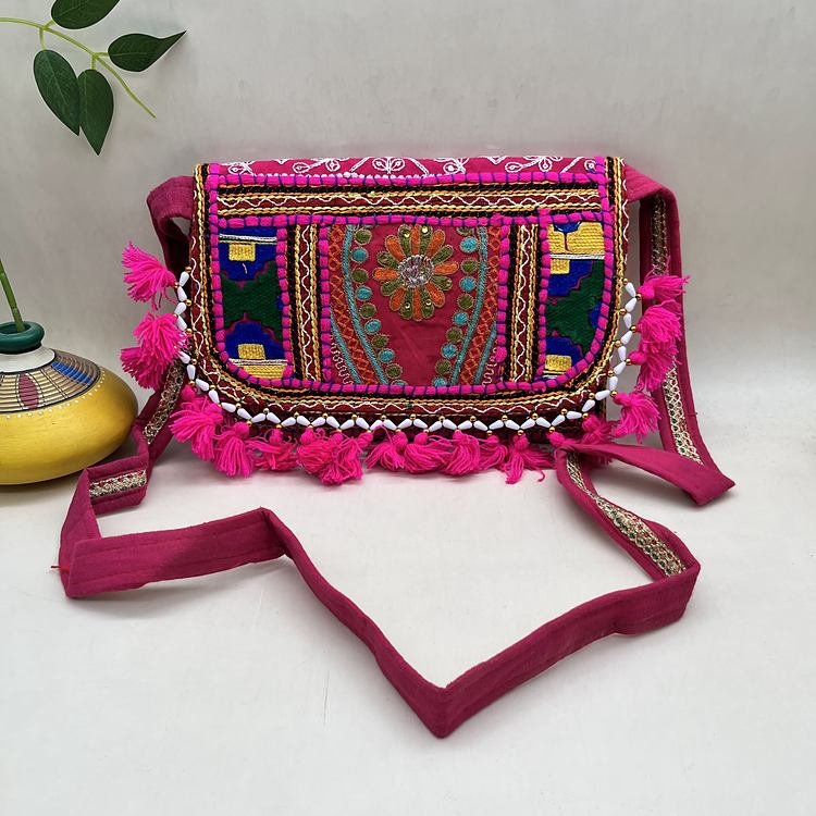 Gulmohar Glow Banjara Sling Bag 1 Gulmohar Glow Banjara Sling Bag - With strap