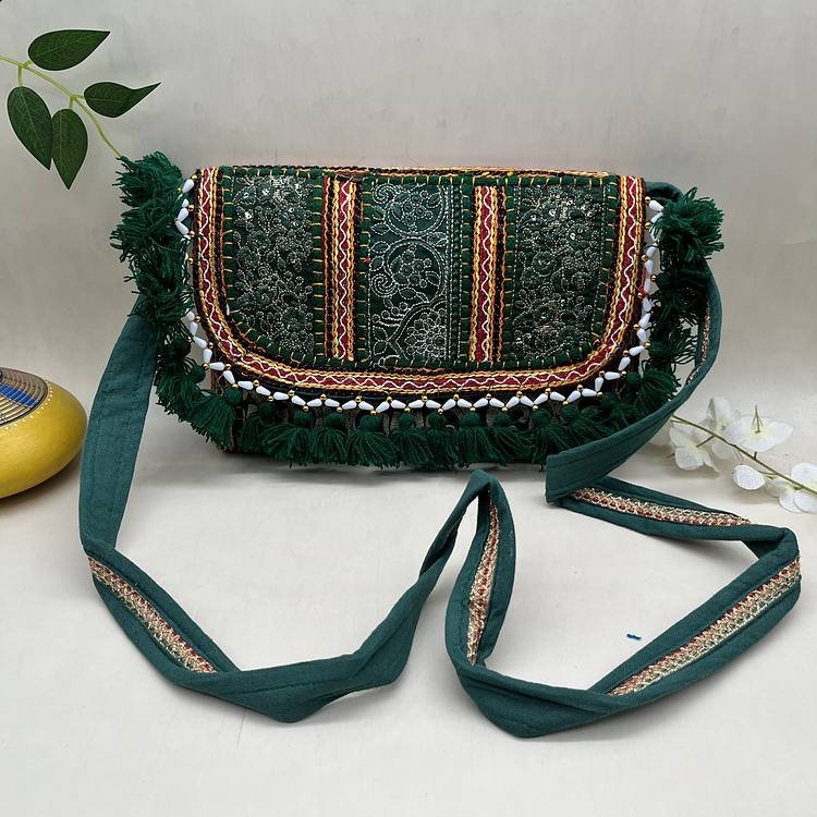 Hariyali Charm Banjara Sling Bag 1 Hariyali Charm Banjara Sling Bag - With strap