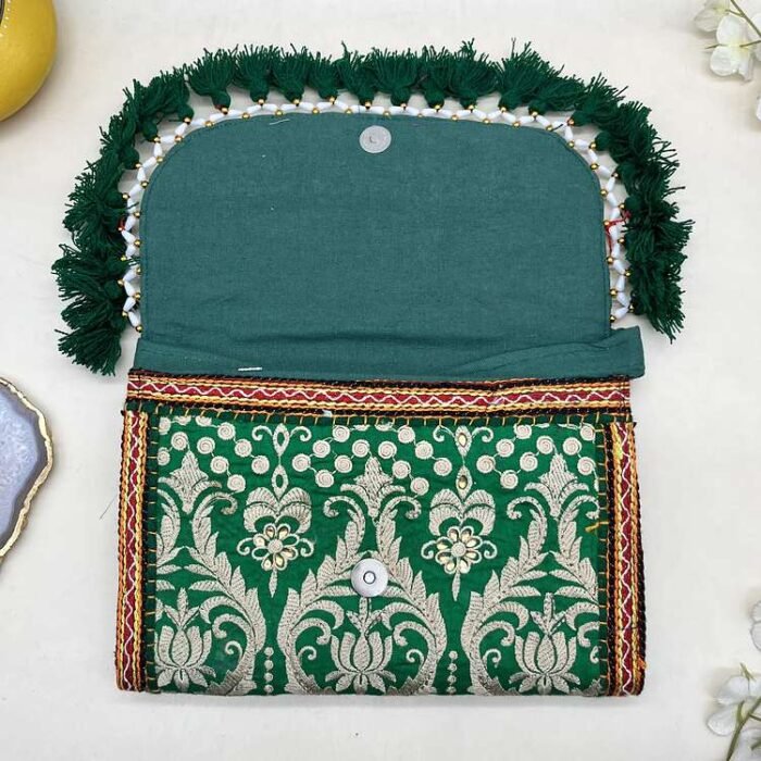 Hariyali Charm Banjara Sling Bag - Inside view with magnetic clasp