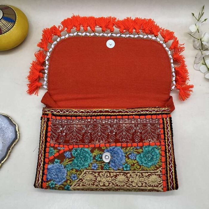 Kamal Kesar Banjara Sling Bag - Inside view with magnetic clasp