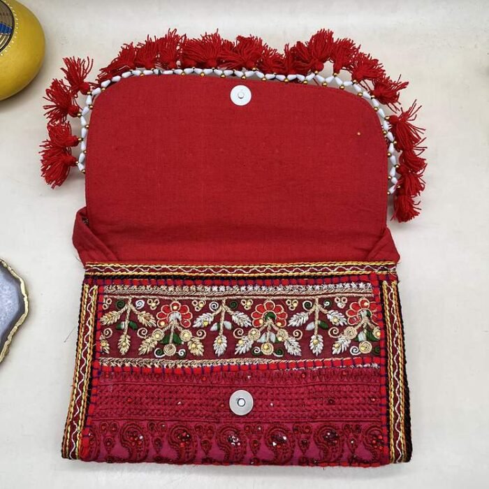 Lal Chidiya Banjara Sling Bag - Inside view with magnetic clasp