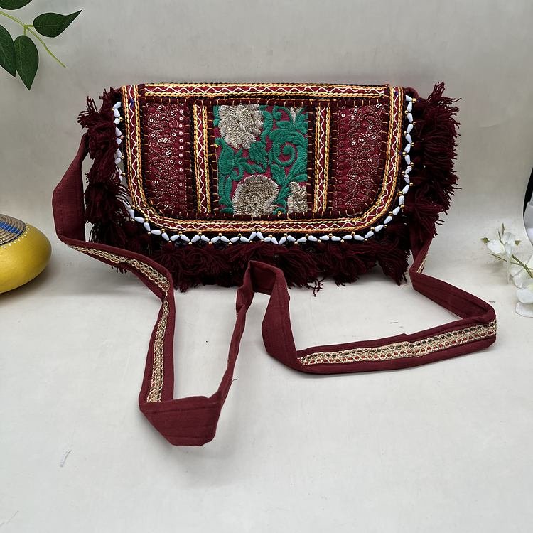 Maroon Mehfil Banjara Sling Bag 1 Maroon Mehfil Banjara Sling Bag - With strap