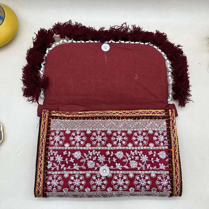 Maroon Mehfil Banjara Sling Bag - Inside view with magnetic clasp