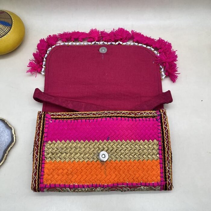 Pushkar Pink Banjara Sling Bag - Inside view with magnetic clasp