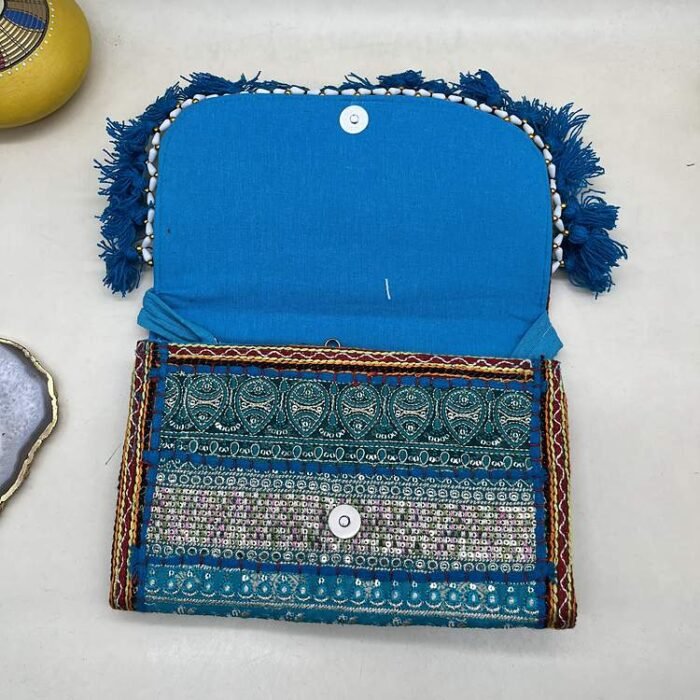Samandar Rose Banjara Sling Bag - Inside view with magnetic clasp