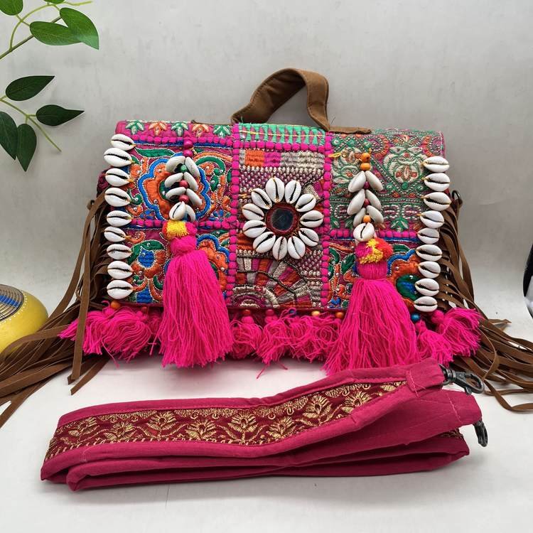 Gangaur Pink Banjara Bag - With strap