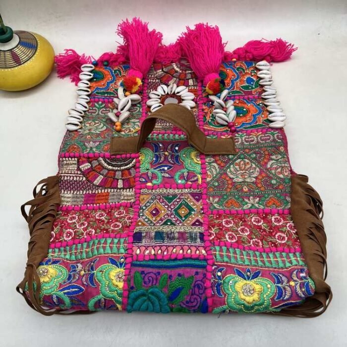 Gangaur Pink Banjara Bag - Flap opened out