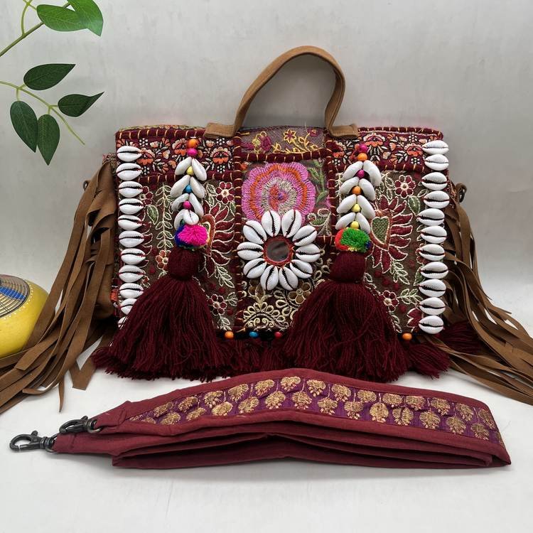 Meera Maroon Banjara Bag - With strap