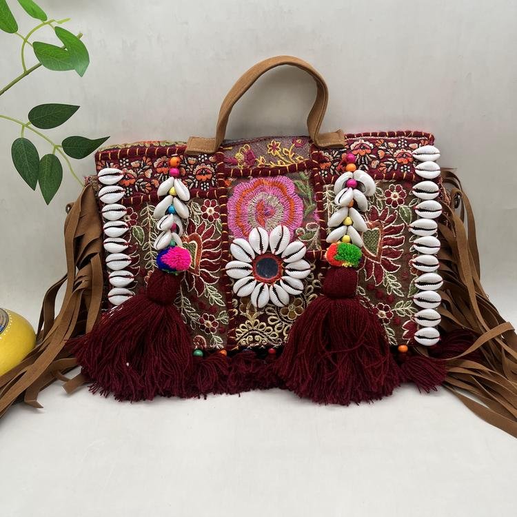 Meera Maroon Banjara Bag - Front view